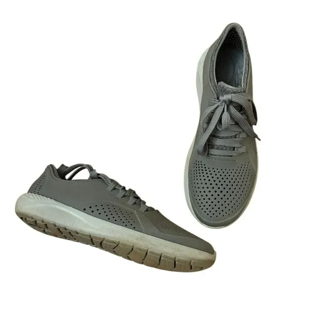Crocs Sneakers LiteRide Pacer Lace Up Shoes Gray Vented Holes Men’s Size 8